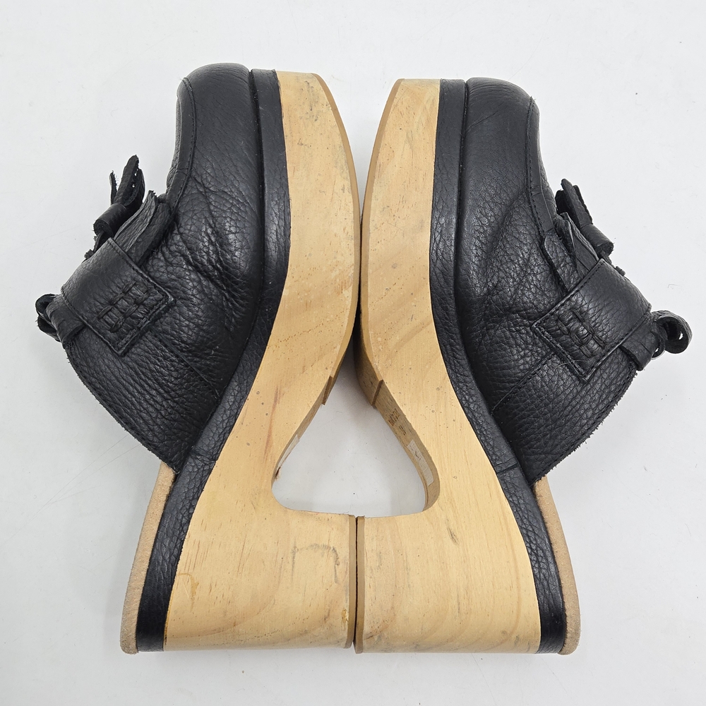 Free People Black Leather‎ Clogs with Natural Wooden Heel - Picture 10 of 14